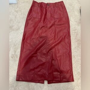 Maeve by Anthropologie Burgandy Faux Leather Midi Calf Length Skirt Large